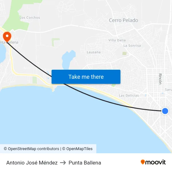 Antonio José Méndez to Punta Ballena map