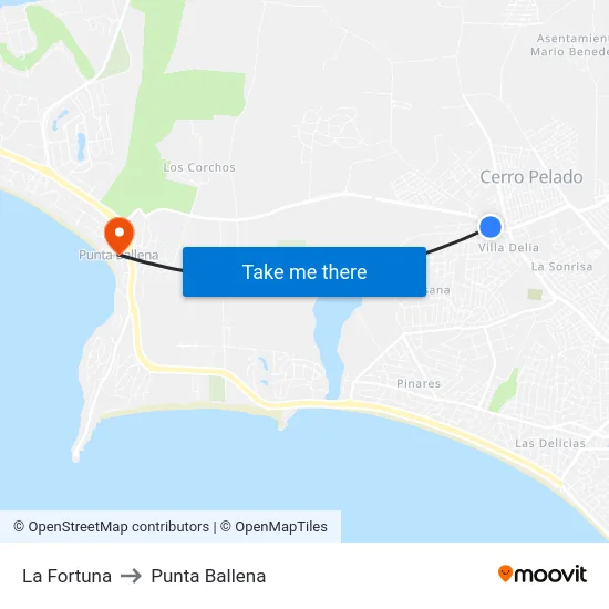 La Fortuna to Punta Ballena map