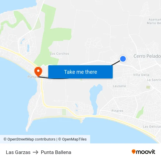 Las Garzas to Punta Ballena map