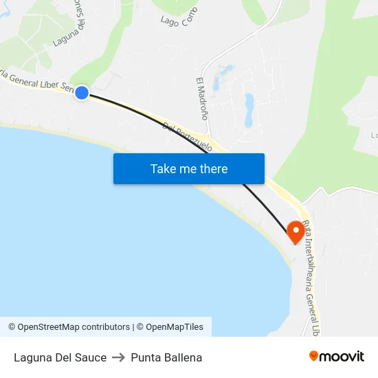 Laguna Del Sauce to Punta Ballena map
