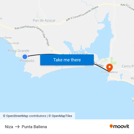 Niza to Punta Ballena map