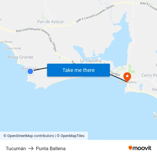Tucumán to Punta Ballena map