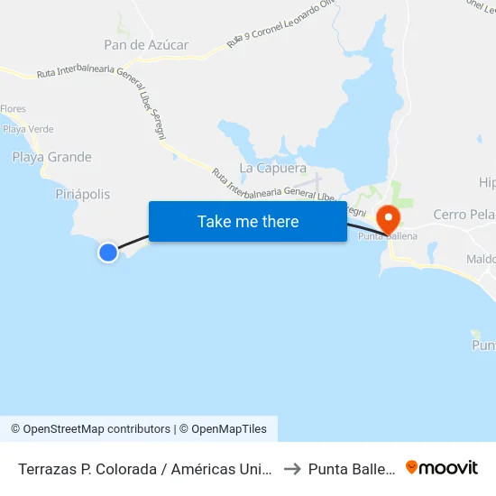 Terrazas P. Colorada / Américas Unidas to Punta Ballena map