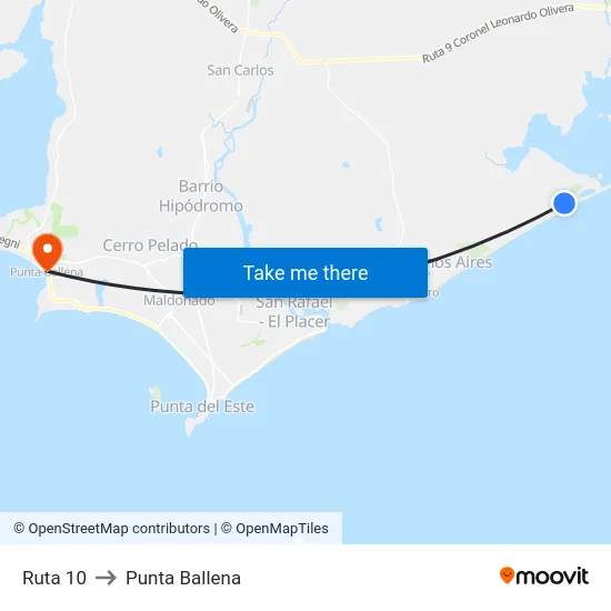 Ruta 10 to Punta Ballena map