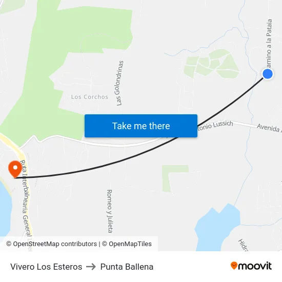 Vivero Los Esteros to Punta Ballena map
