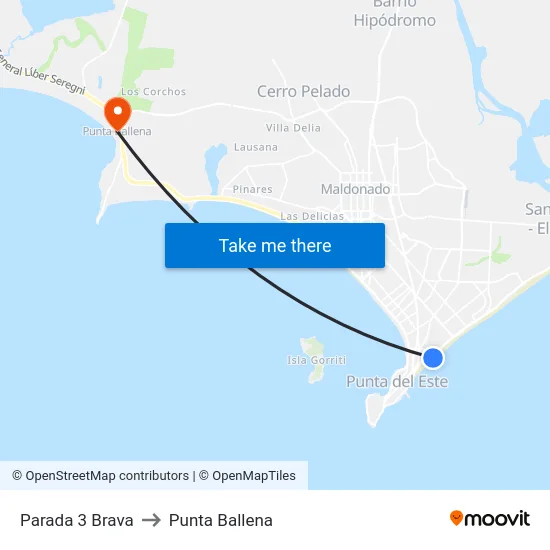 Parada 3 Brava to Punta Ballena map