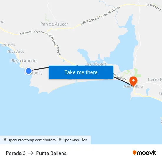 Parada 3 to Punta Ballena map