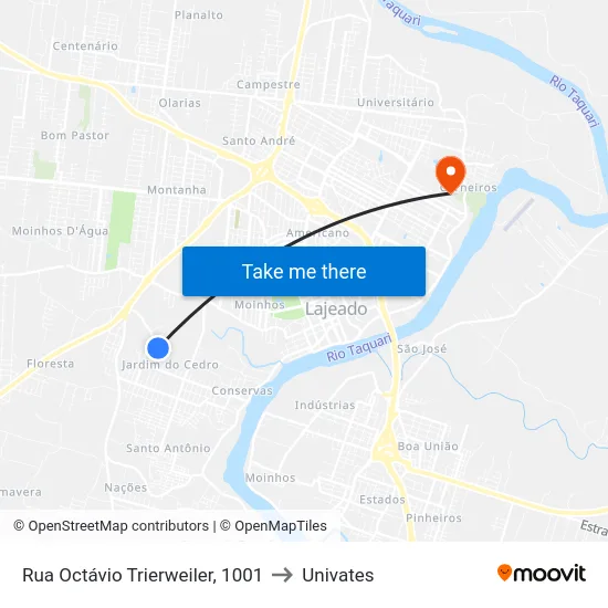 Rua Octávio Trierweiler, 1001 to Univates map