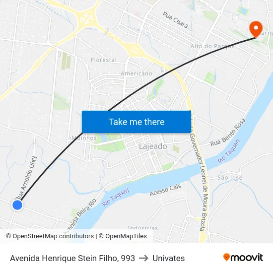 Avenida Henrique Stein Filho, 993 to Univates map