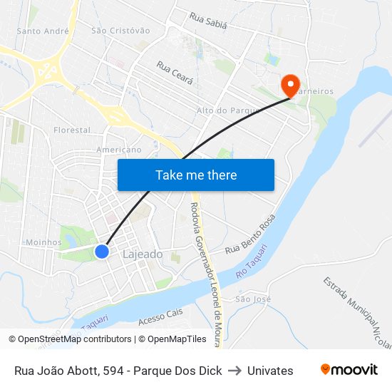 Rua João Abott, 594 - Parque Dos Dick to Univates map