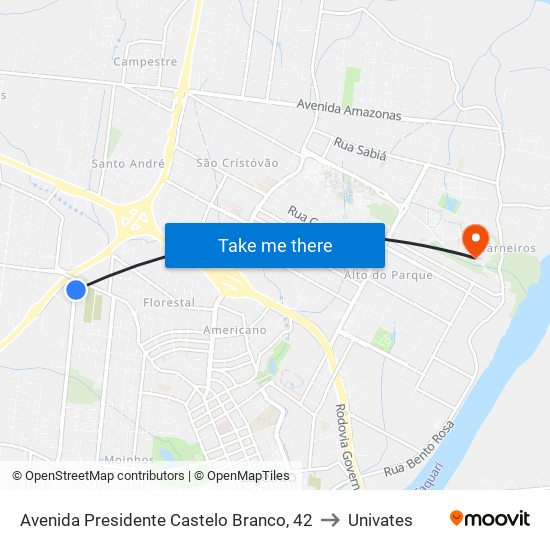Avenida Presidente Castelo Branco, 42 to Univates map