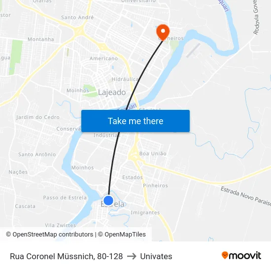 Rua Coronel Müssnich, 80-128 to Univates map