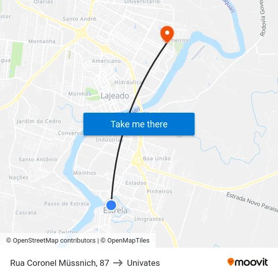 Rua Coronel Müssnich, 87 to Univates map