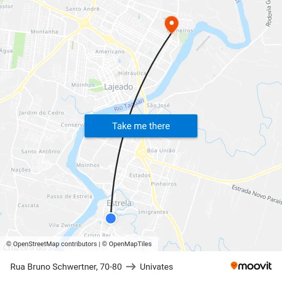 Rua Bruno Schwertner, 70-80 to Univates map