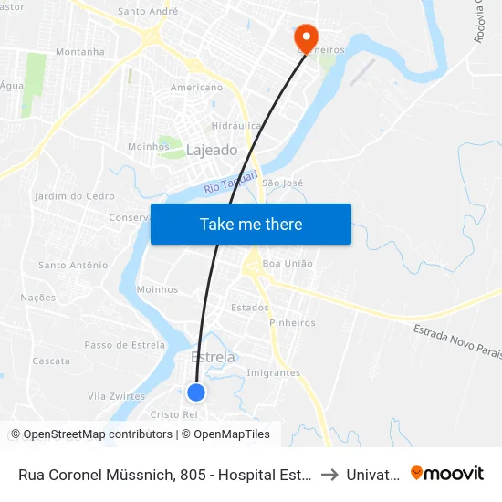 Rua Coronel Müssnich, 805 - Hospital Estrela to Univates map