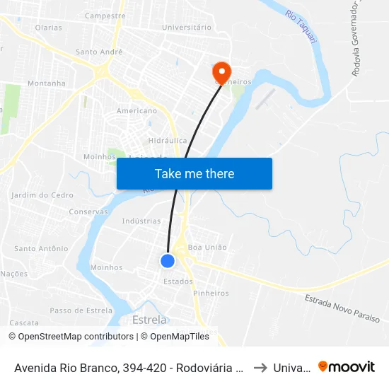 Avenida Rio Branco, 394-420 - Rodoviária De Estrela to Univates map