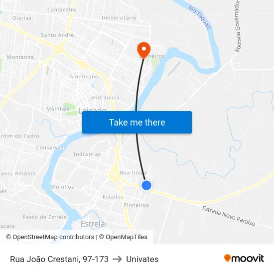 Rua João Crestani, 97-173 to Univates map