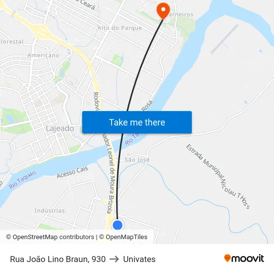 Rua João Lino Braun, 930 to Univates map