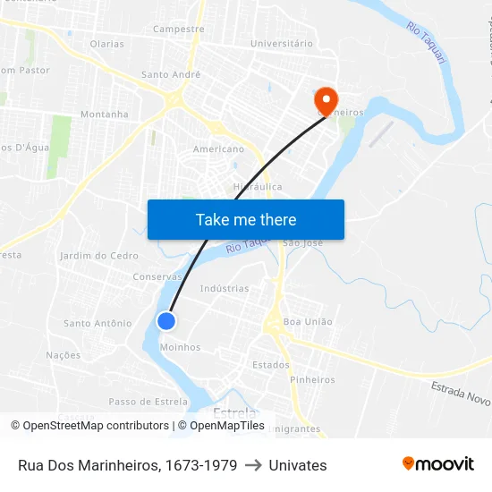 Rua Dos Marinheiros, 1673-1979 to Univates map