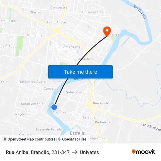 Rua Aníbal Brandão, 231-347 to Univates map