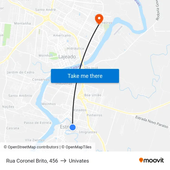 Rua Coronel Brito, 456 to Univates map