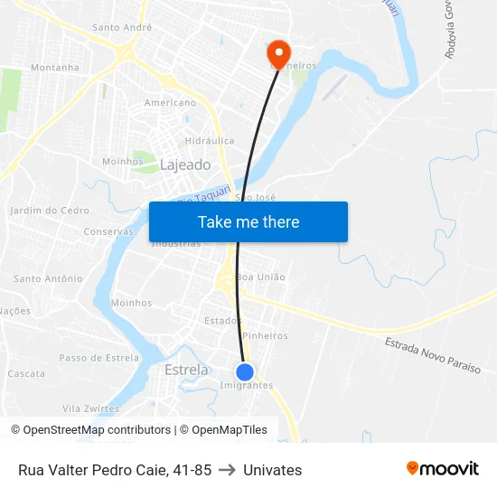 Rua Valter Pedro Caie, 41-85 to Univates map