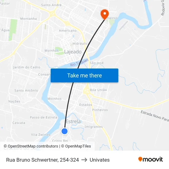 Rua Bruno Schwertner, 254-324 to Univates map