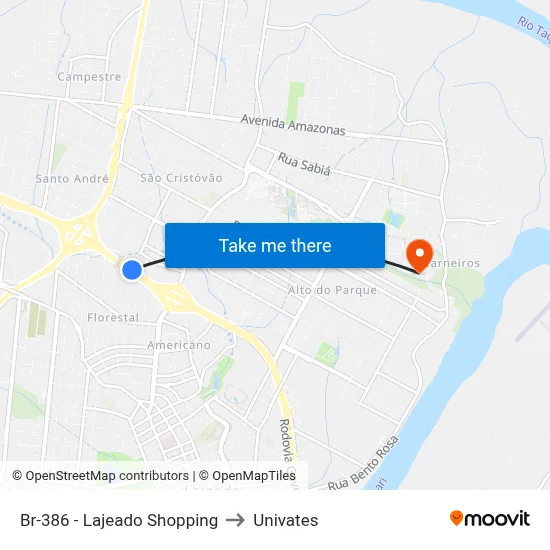 Br-386 - Lajeado Shopping to Univates map