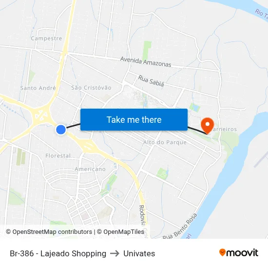 Br-386 - Lajeado Shopping to Univates map