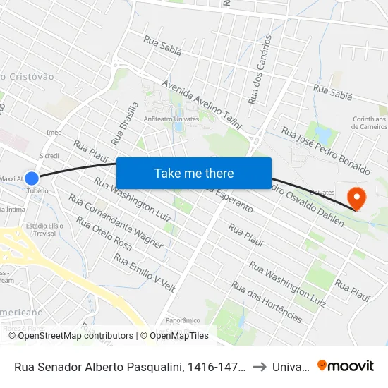 Rua Senador Alberto Pasqualini, 1416-1478 - Maxxi to Univates map