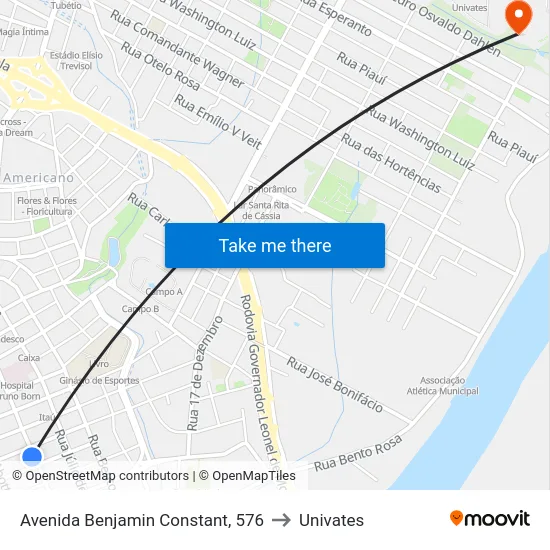 Avenida Benjamin Constant, 576 to Univates map