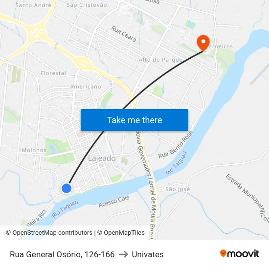 Rua General Osório, 126-166 to Univates map