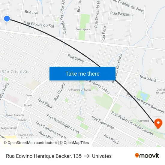 Rua Edwino Henrique Becker, 135 to Univates map