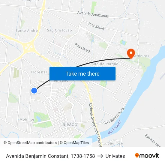 Avenida Benjamin Constant, 1738-1758 to Univates map