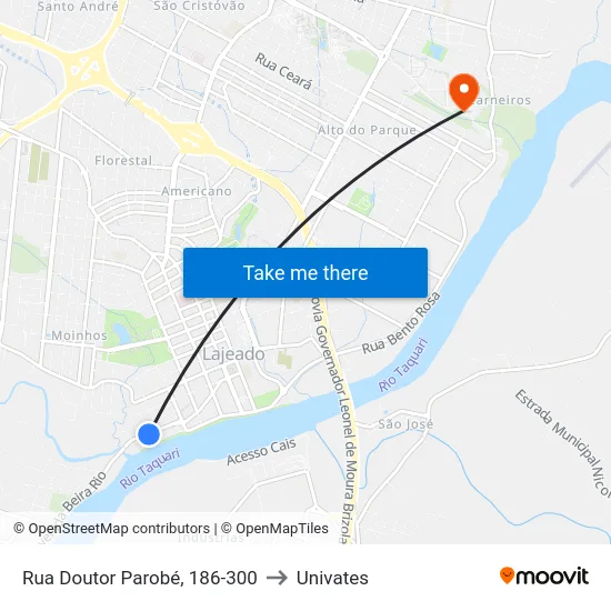 Rua Doutor Parobé, 186-300 to Univates map
