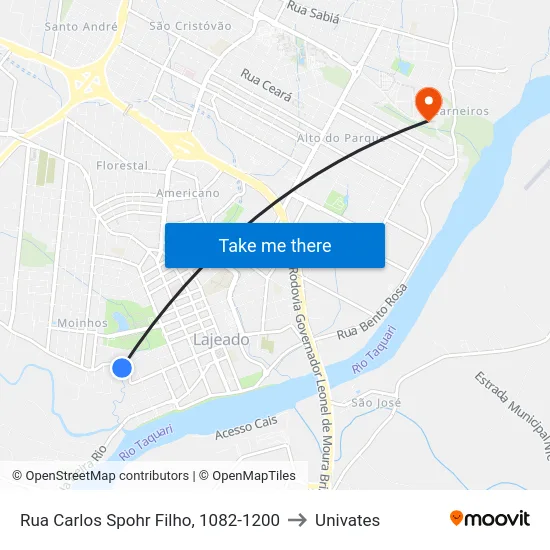 Rua Carlos Spohr Filho, 1082-1200 to Univates map