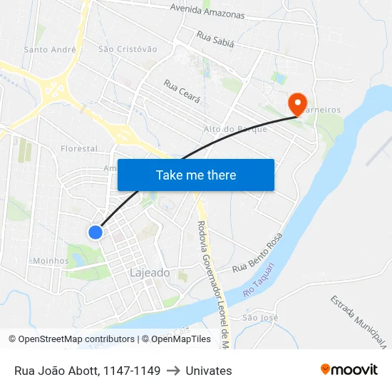 Rua João Abott, 1147-1149 to Univates map