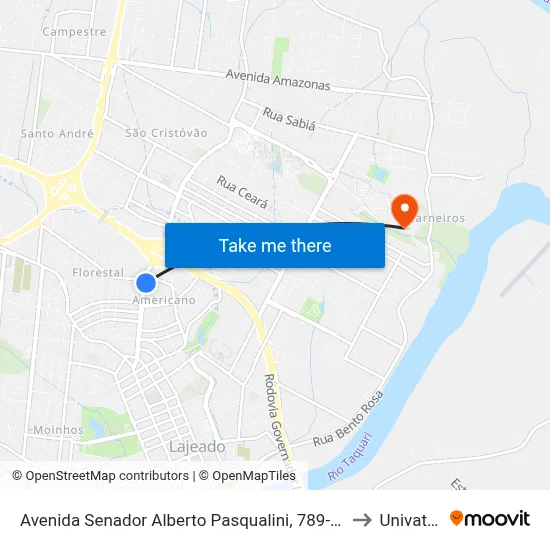 Avenida Senador Alberto Pasqualini, 789-917 to Univates map