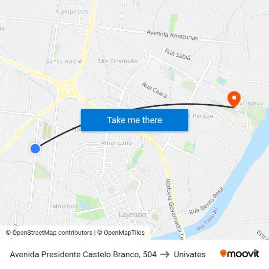 Avenida Presidente Castelo Branco, 504 to Univates map