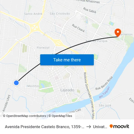Avenida Presidente Castelo Branco, 1359-1389 to Univates map
