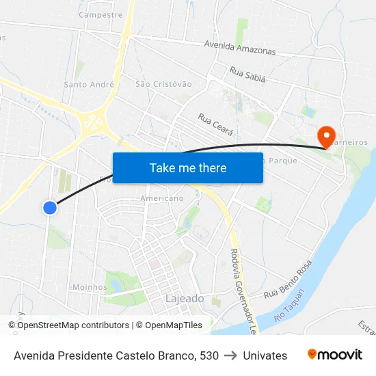 Avenida Presidente Castelo Branco, 530 to Univates map