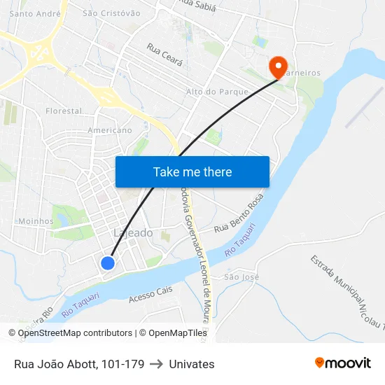 Rua João Abott, 101-179 to Univates map