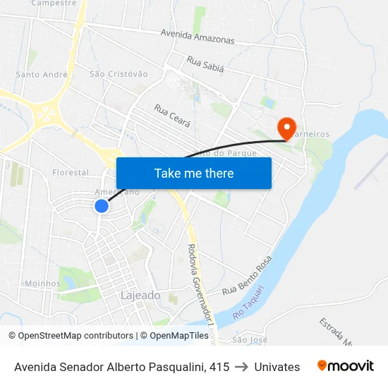 Avenida Senador Alberto Pasqualini, 415 to Univates map