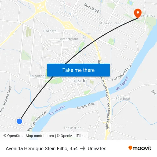 Avenida Henrique Stein Filho, 354 to Univates map