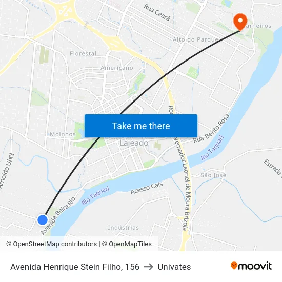 Avenida Henrique Stein Filho, 156 to Univates map