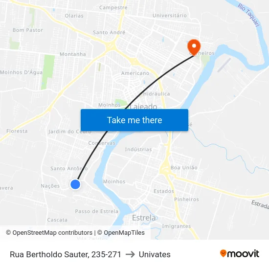 Rua Bertholdo Sauter, 235-271 to Univates map