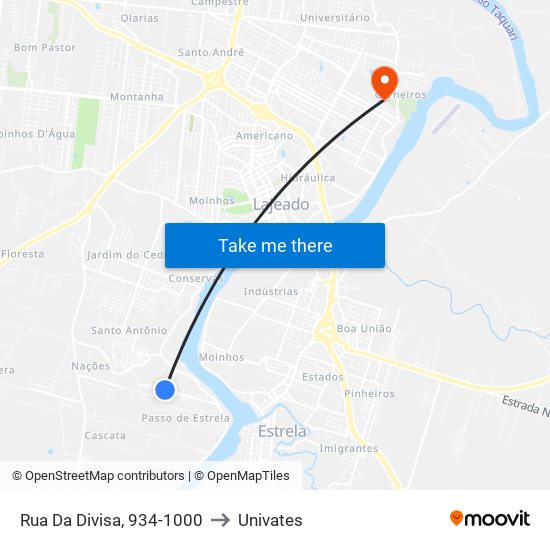 Rua Da Divisa, 934-1000 to Univates map