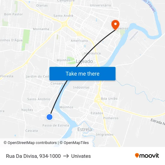 Rua Da Divisa, 934-1000 to Univates map