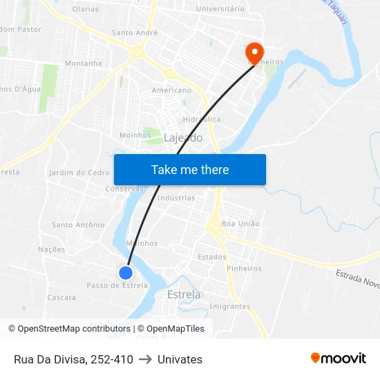 Rua Da Divisa, 252-410 to Univates map