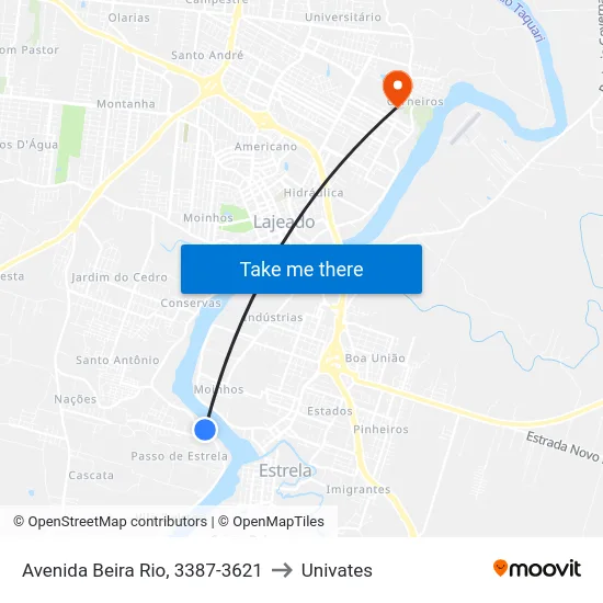 Avenida Beira Rio, 3387-3621 to Univates map